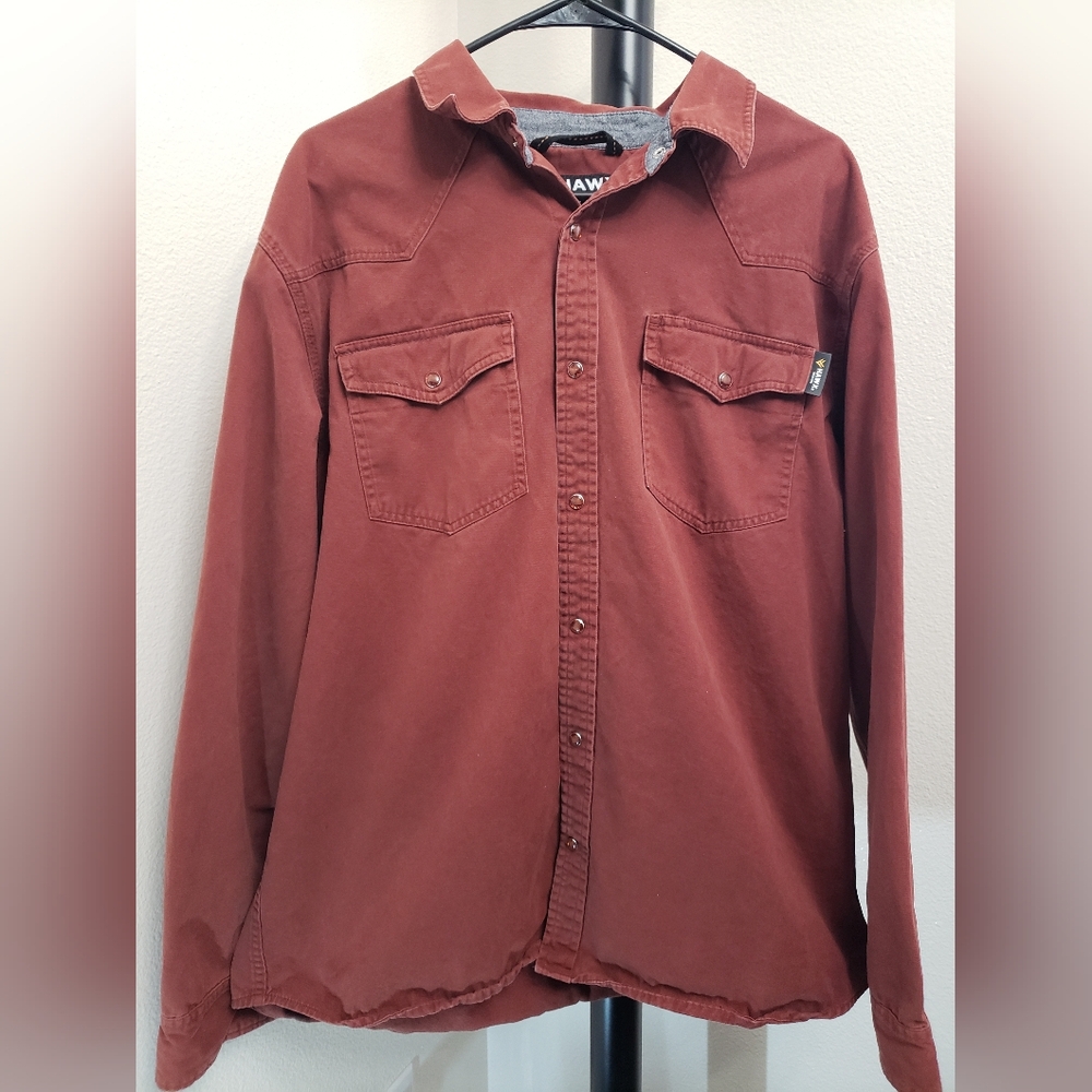 Hawx Work Gear Maroon Longsleeve Pearl Snap Cotton Twill LARGE